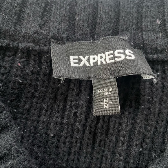 Express Black Oversized V-neck Striped Sleeve Sweater - Picture 2 of 5